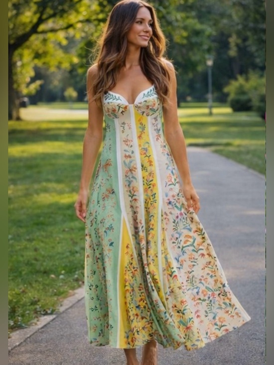 FARM Rio Dresses & Skirts - FARM Rio Pastel Panel Floral Maxi Dress in Yellow, Mint & Pink, NWT, XS